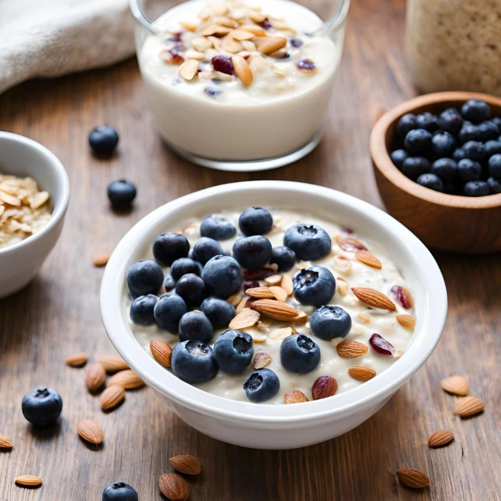  Overnight Oats with Almond Milk and Blueberries